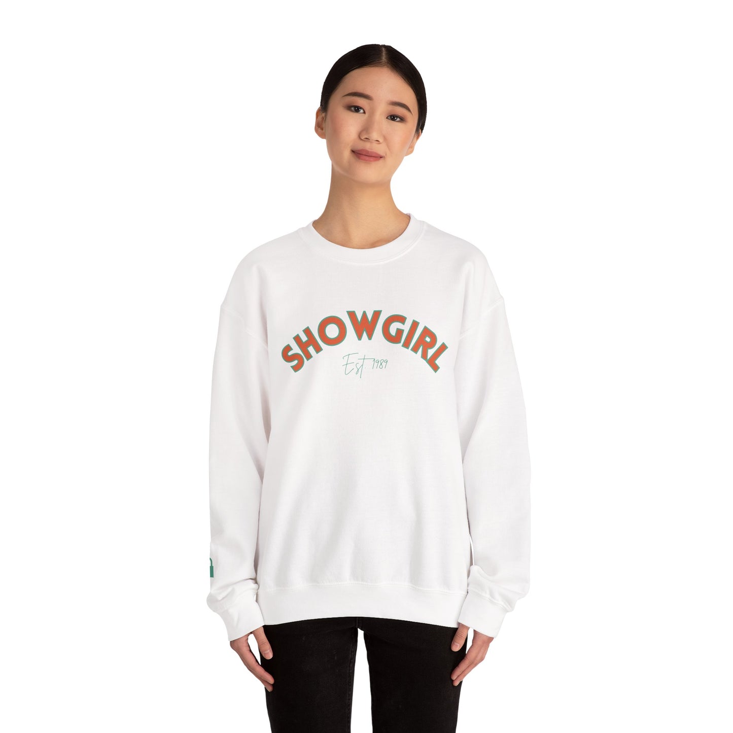 Showgirl Green on Orange Crewneck