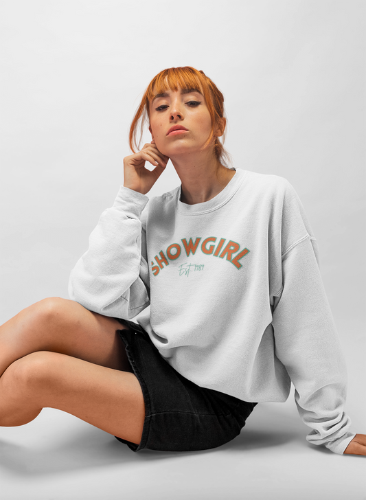 Showgirl Green on Orange Crewneck