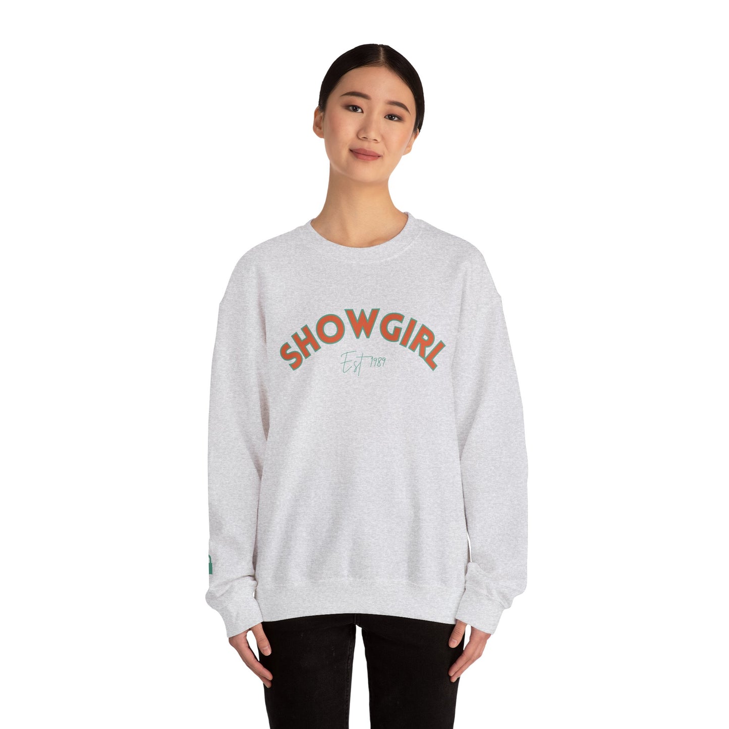 Showgirl Green on Orange Crewneck